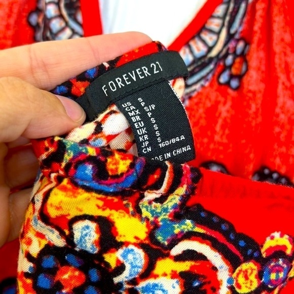 Forever 21 - Bright Orange With Colorful Design Halter Maxi Dress Size Small - Picture 10 of 11